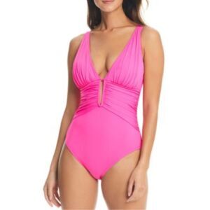 Bleu by Rod Beattie Women's Molded-Cup Ruched One-Piece Swimsuit hot pink 8